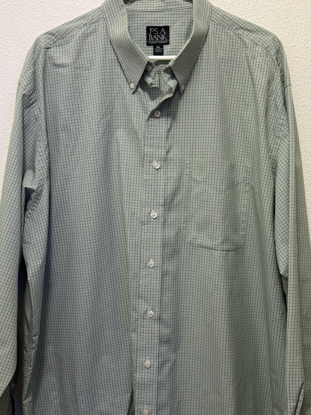 Jos. A. Bank Men's Green Check Button-Down Shirt, Traveler's Collection, XXL
